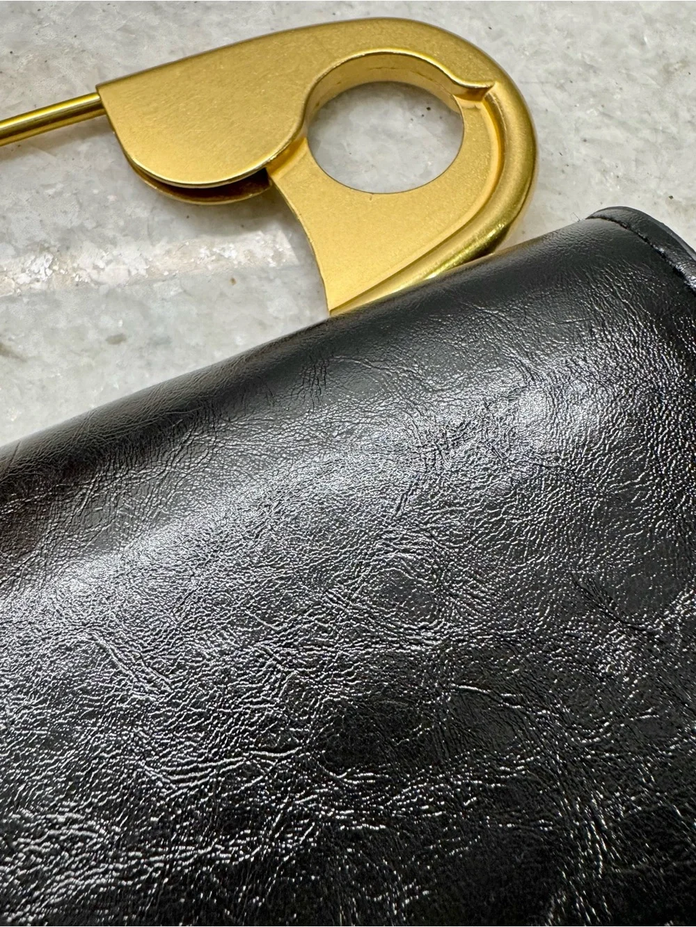 New Black Faux Leather Jumbo Safety Pin Crossbody Clutch Purse w/ Chain Strap